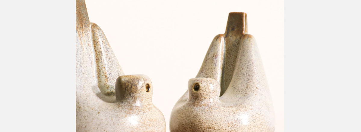 Mid-Century Modern Turtle-Dove Ceramic Bookends