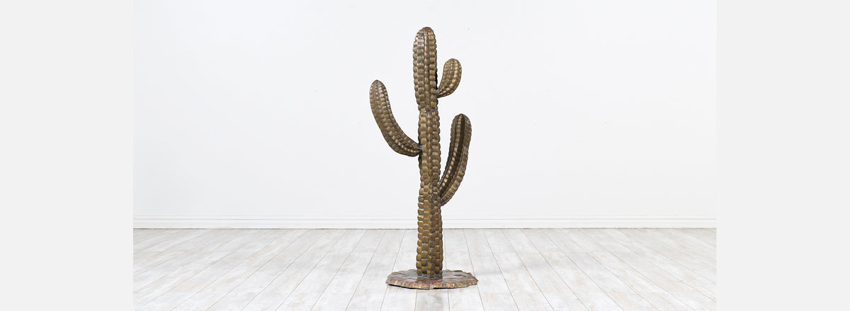 Vintage Life Size Bronze Cactus Sculpture