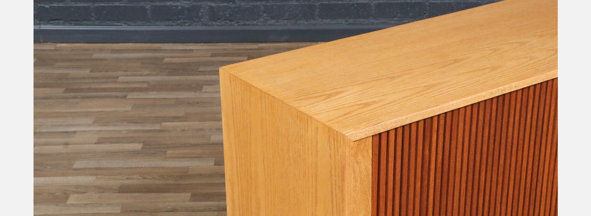 Custom Made Teak & Oak Tambour-Door Credenza by Danish Modern LA