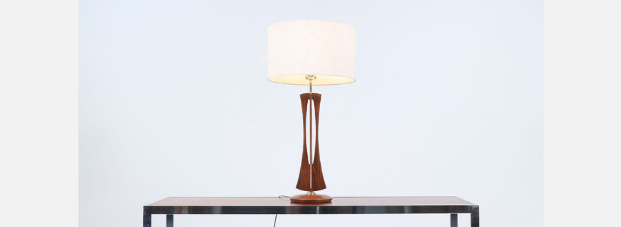 Mid-Century Modern Sculptural Walnut Wood Table Lamp