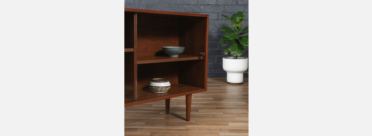 Custom Made Walnut Bookcase w/ Glass Doors by Danish Modern LA