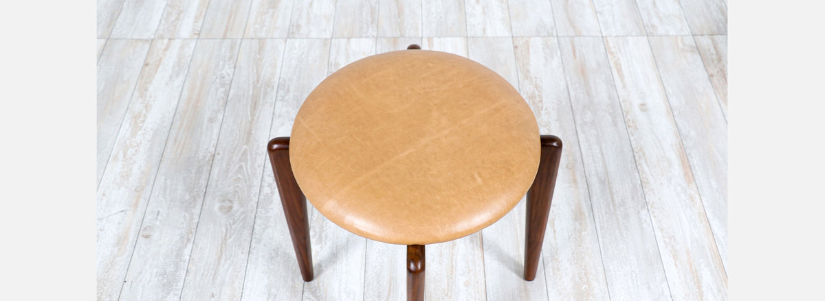 Adrian Pearsall Sculpted Walnut & Leather Stools for Craft Associates