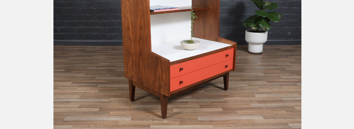 Kipp Stewart Two Tone Lacquered & Walnut Bookshelf for Glenn of CA 
