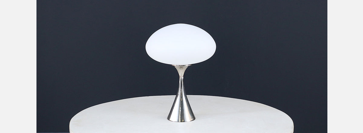 Laurel Chrome & Mushroom Frosted Glass Shade Lamp 