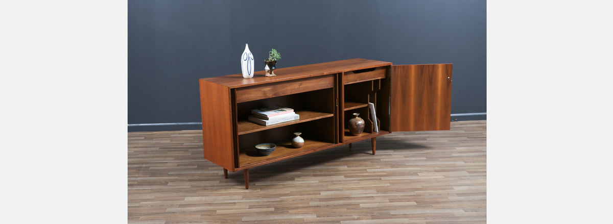 California Modernist Tambour-Door Credenza by Milo Baughman