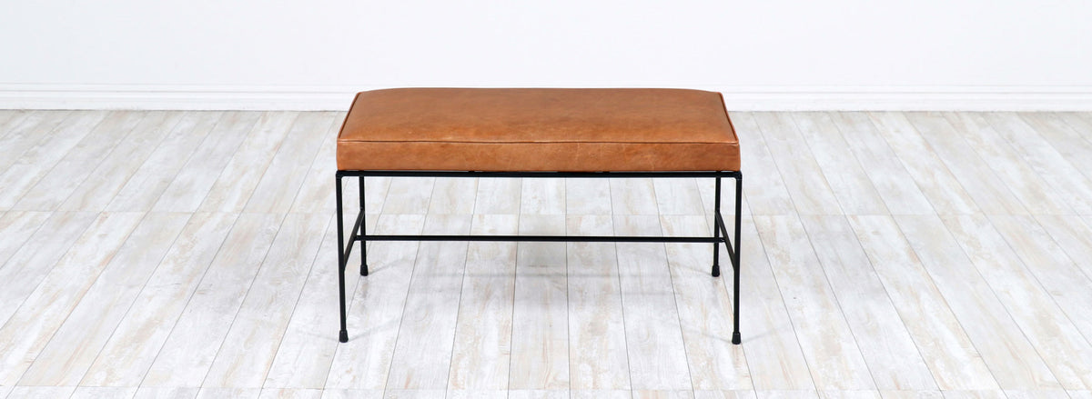 Paul McCobb "Planner Group" Leather & Iron Bench for Winchendon Furniture