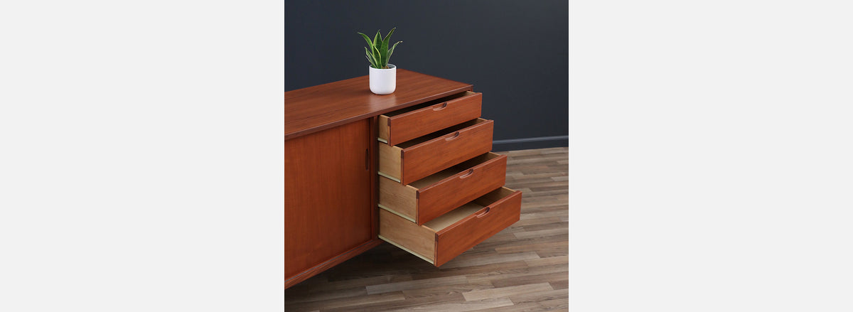 Mid-Century Danish Modern Teak Credenza w/ Sliding Doors