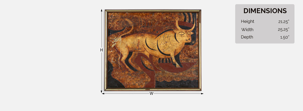 Mid-Century Modern Abstract Bull Painting by Larry Maschino