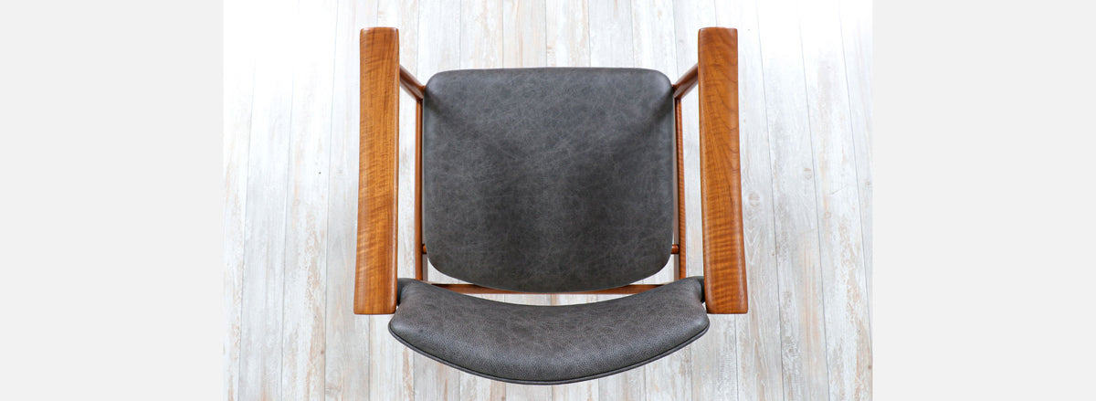 Norwegian Modern Sculpted Teak & Leather Arm Chairs by Gerhard Berg