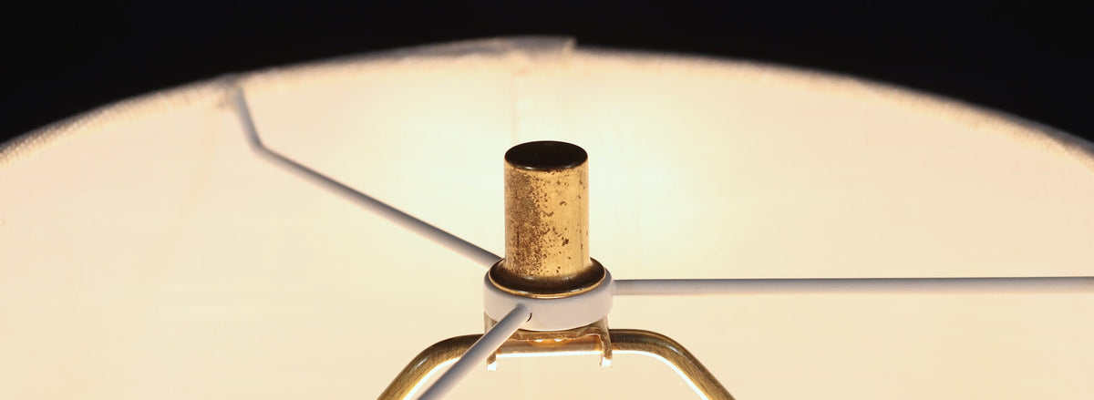 Mid-Century Glazed Ceramic w/ Brass Tripod Base Table Lamp by Marbro