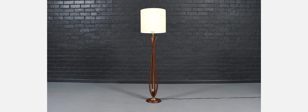 Mid-Century Sculpted Wood Floor Lamp by Roller Lamp Co.