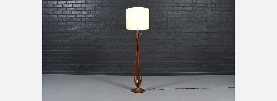 Mid-Century Sculpted Wood Floor Lamp by Roller Lamp Co.