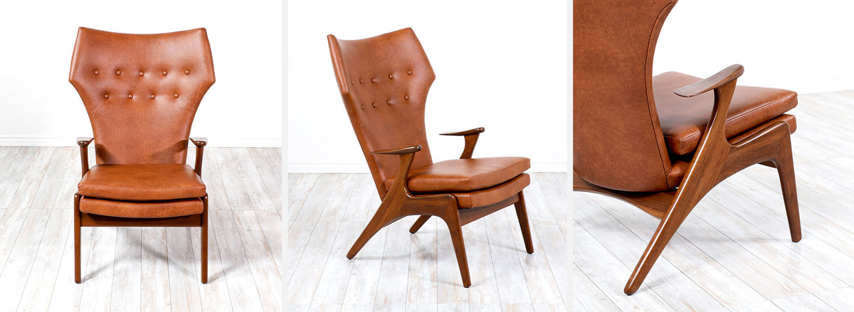 Kurt Østervig Cognac Leather Wing Chairs for Rolschau Mobler