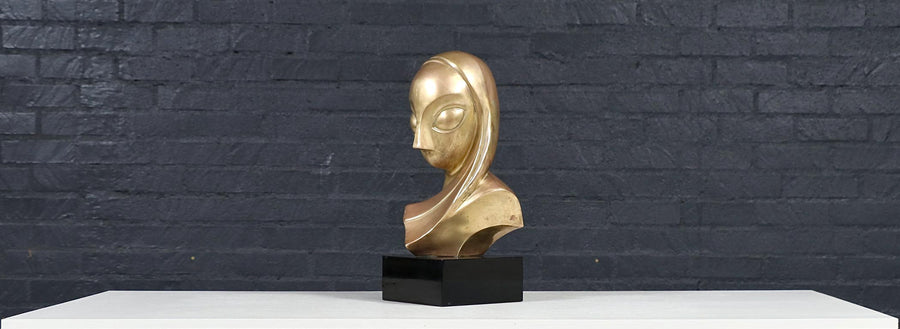 Vintage Modernist Brancusi-Inspired Bust Sculpture
