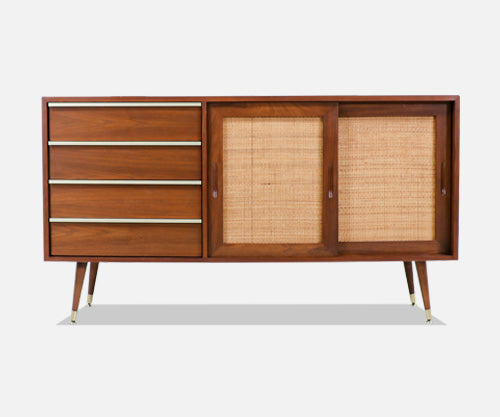 John Keal Walnut Credenza with Cane Doors for Brown Saltman-2