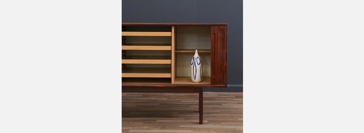 Danish Modern Rosewood Tambour-Doors Credenza by Georg Petersens