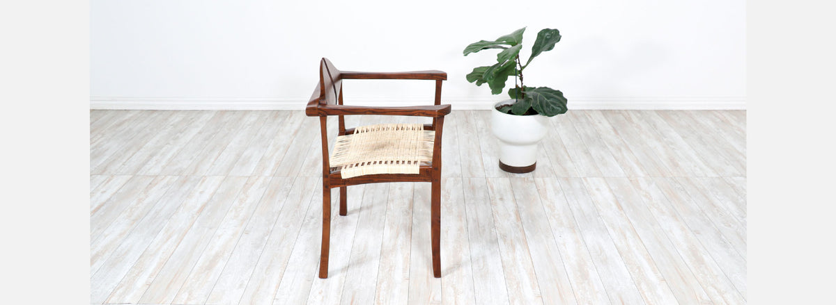 California Modern Walnut & Cane Arm Chair by Gene L. Hackleman