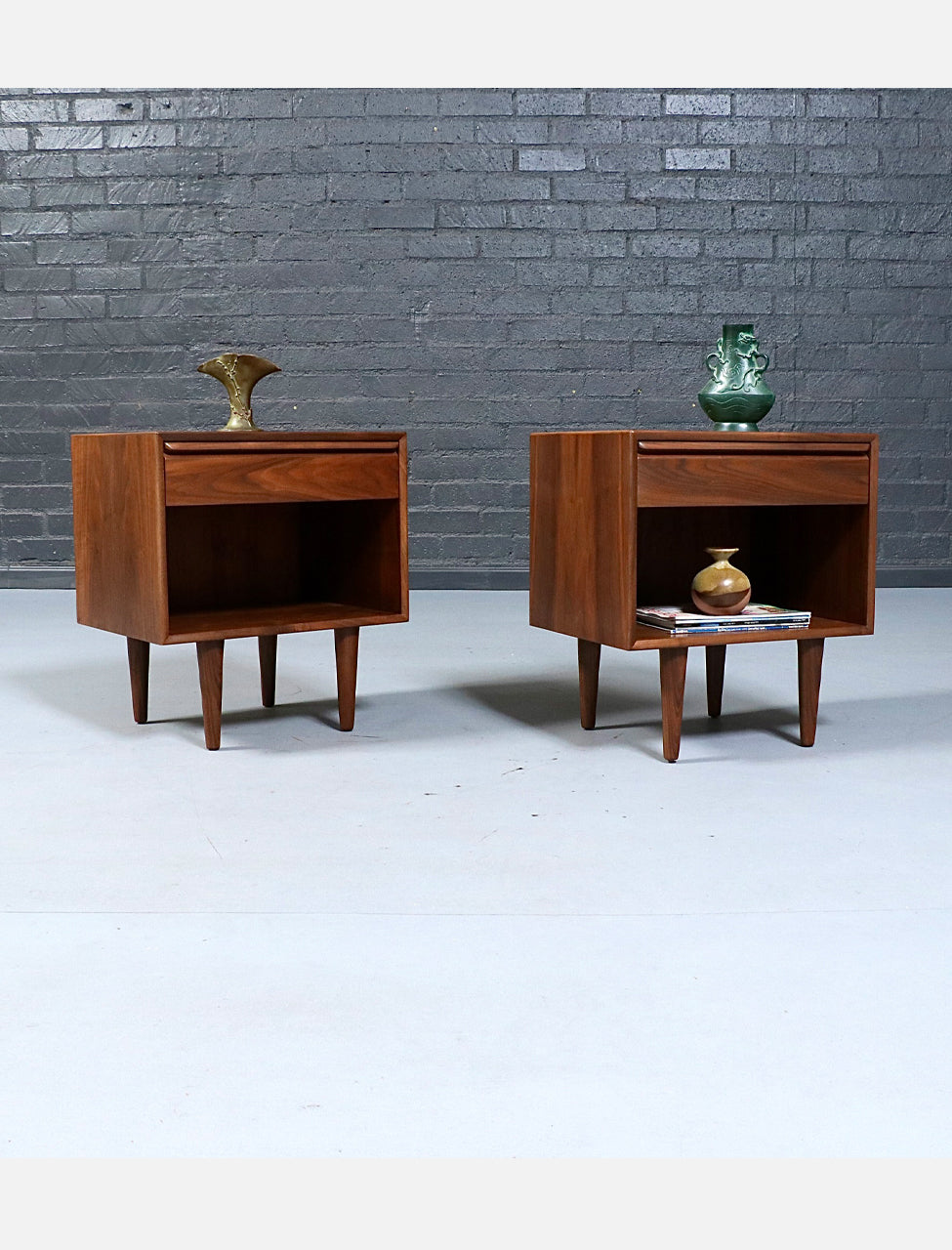 Norwegian Modern Walnut Night Stands w/ Bookcase for Westnofa