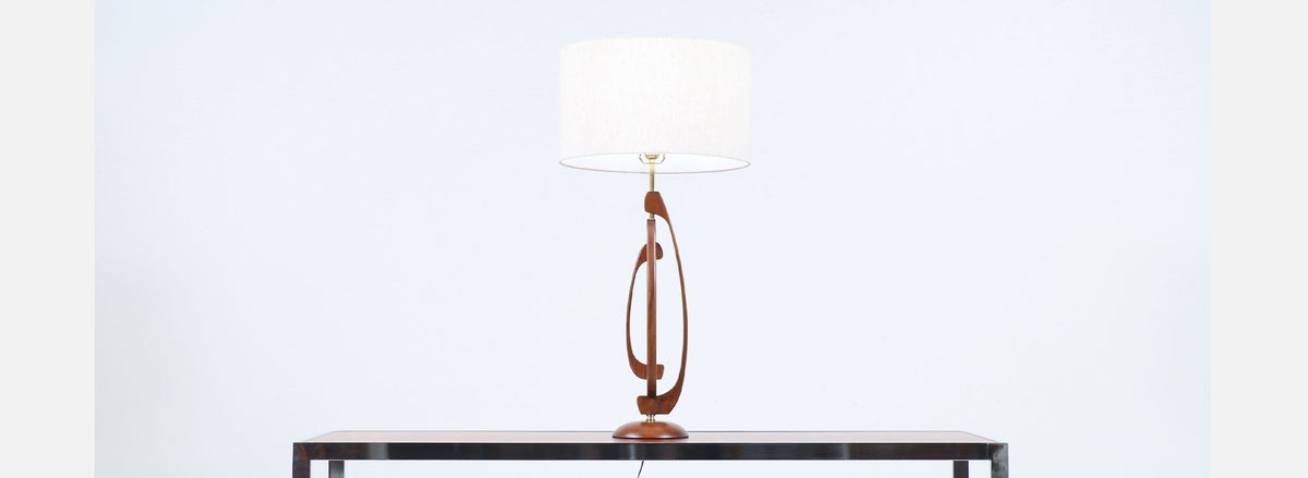 Mid-Century Modern Sculptural Walnut Table Lamp