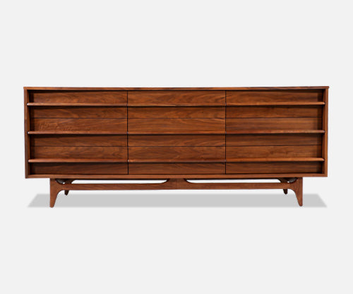 Mid-Century Modern Curved-Front Walnut Dresser by Young Furniture Company 