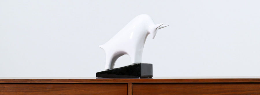 Mid-Century Modern Porcelain Bull Sculpture