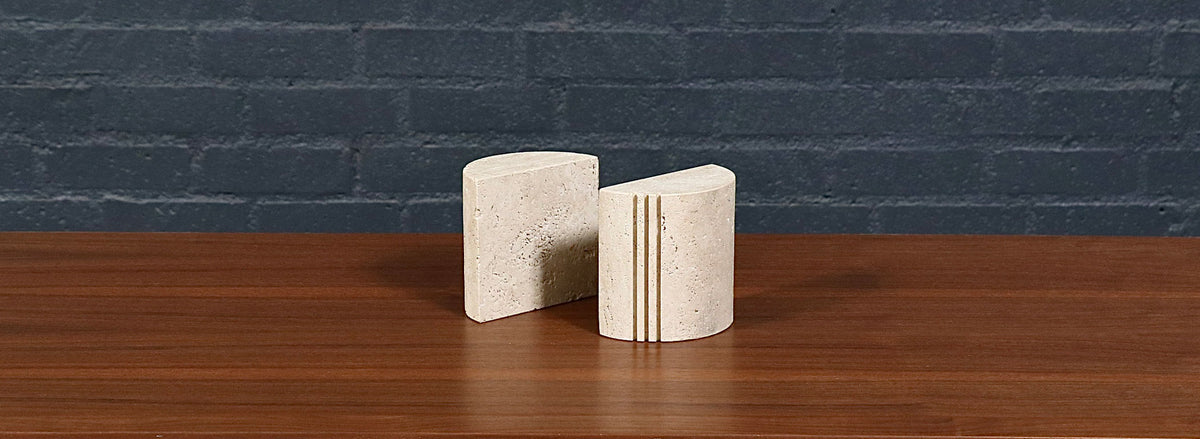 Italian Modernist Travertine Bookends by Fratelli Mannelli for Marble Art