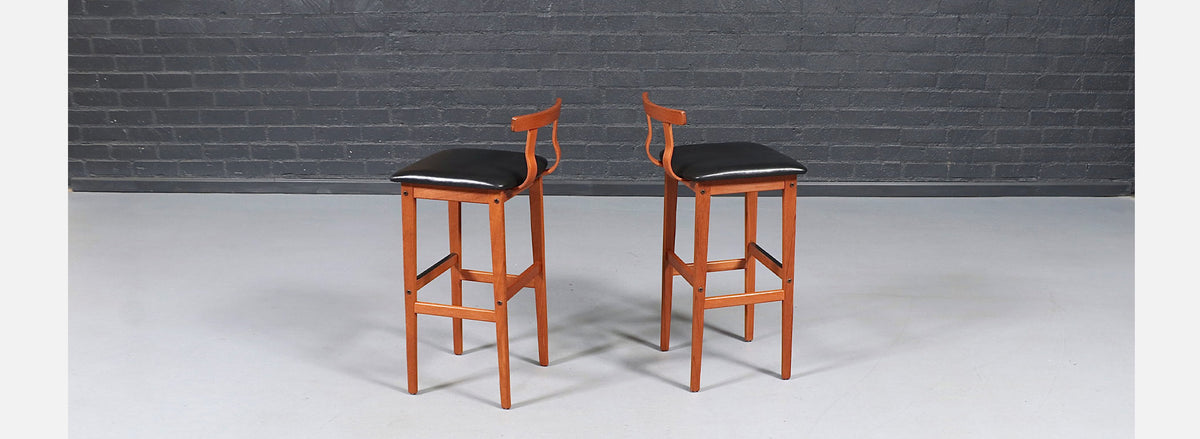 Danish Modern Teak & Leather Bar Stools by Korup Stolefabrik