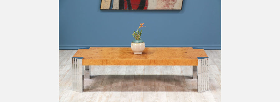 Spectacular Olive Burl Wood & Chrome Coffee Table
