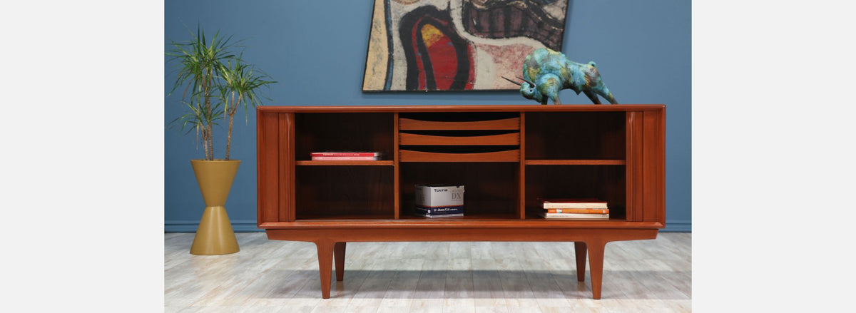 Bernhard Pedersen and Søn Tambour Door Teak Credenza
