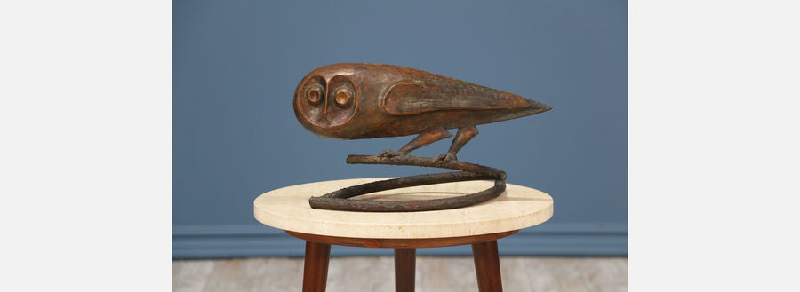 Modernist Brutalist Bronze Owl Sculpture