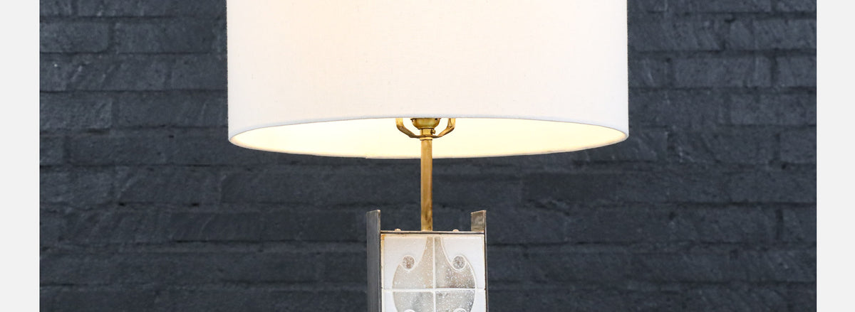Mid-Century Modern Mosaic Tile & Steel Table Lamp