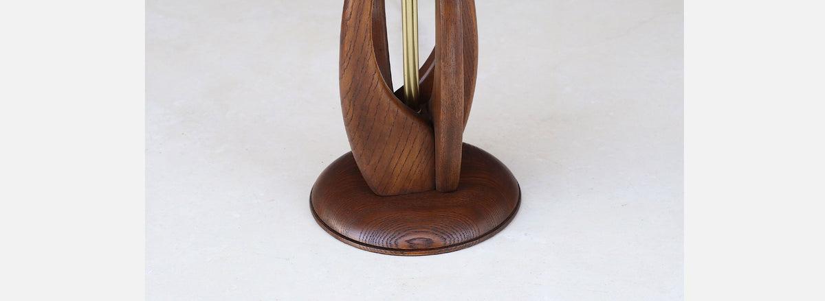 Mid-Century Sculpted Walnut Base with Brass Accent Table Lamp