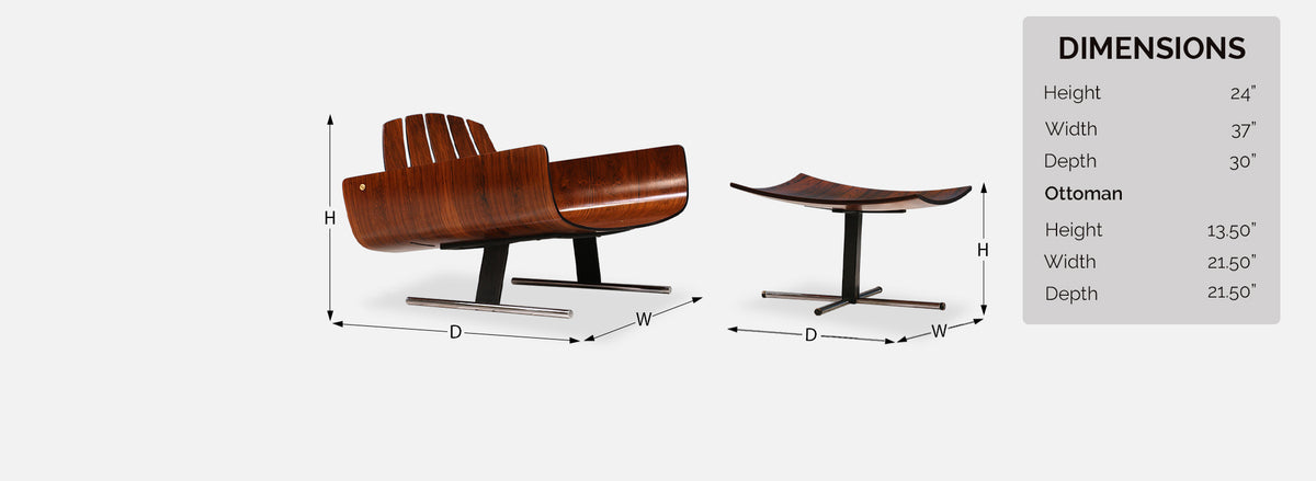 Jorge Zalszupin “Presidencial” Rosewood Lounge Chair with Ottoman