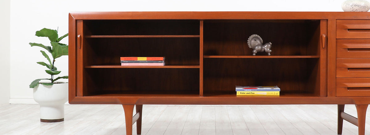 Ib Kofod-Larsen Tambour Door Teak Credenza for Faarup Møbelfabrik