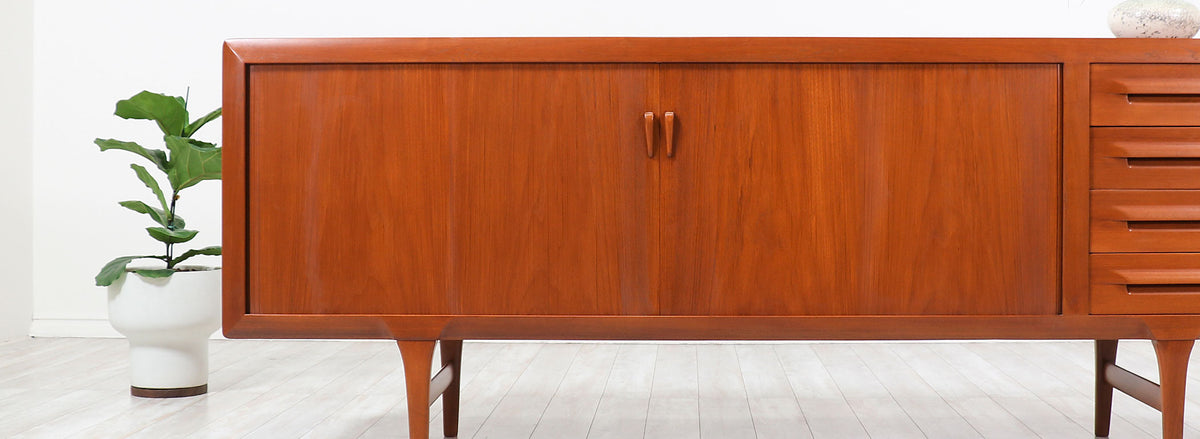 Ib Kofod-Larsen Tambour Door Teak Credenza for Faarup Møbelfabrik
