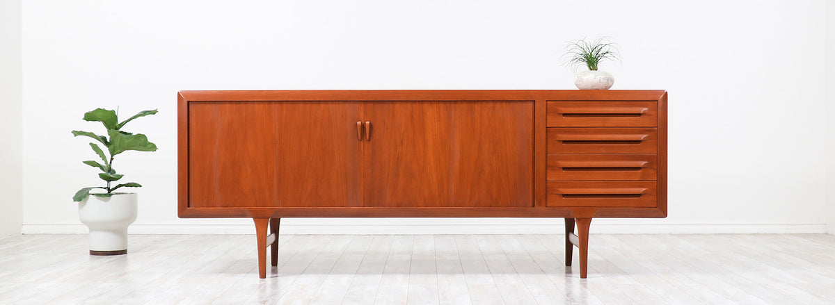 Ib Kofod-Larsen Tambour Door Teak Credenza for Faarup Møbelfabrik