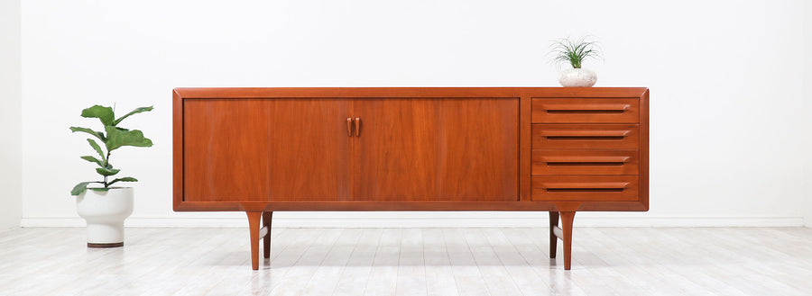 Ib Kofod-Larsen Tambour Door Teak Credenza for Faarup Møbelfabrik
