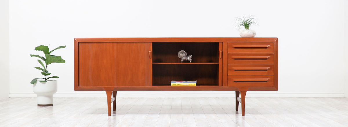 Ib Kofod-Larsen Tambour Door Teak Credenza for Faarup Møbelfabrik