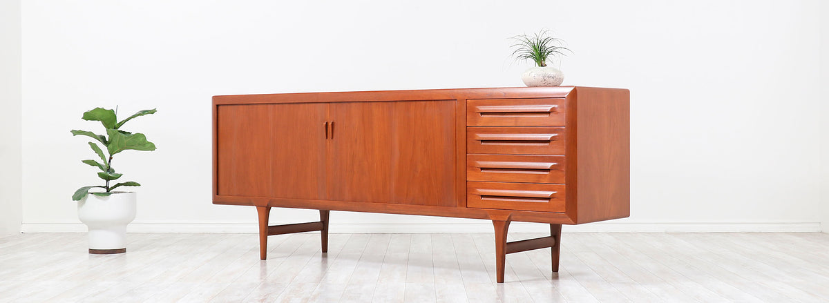 Ib Kofod-Larsen Tambour Door Teak Credenza for Faarup Møbelfabrik