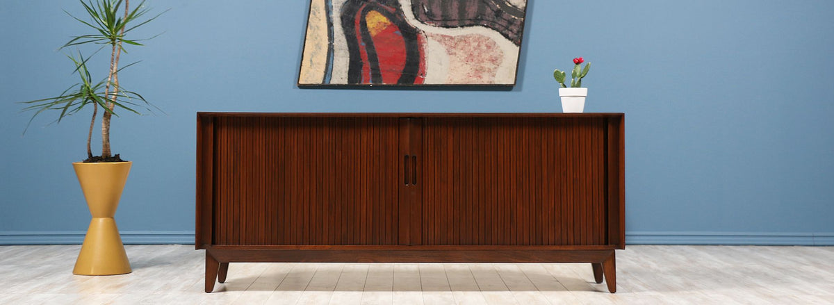 Mid Century Modern Tambour-Door Credenza