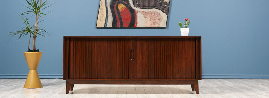 Mid Century Modern Tambour-Door Credenza