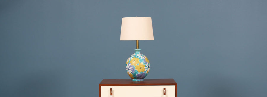 Italian Floral Ceramic Table Lamp by Raymor