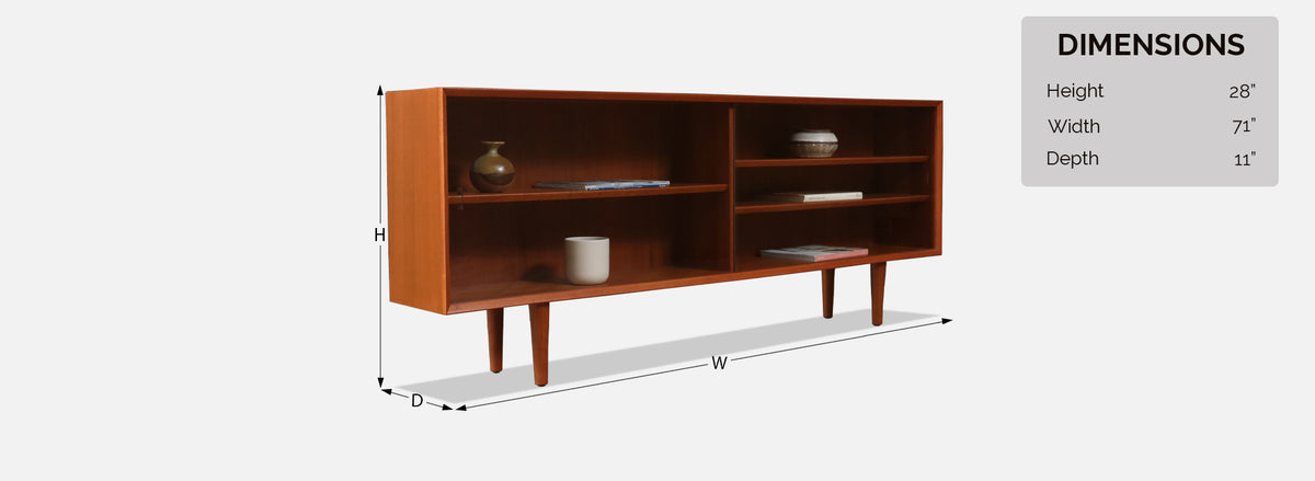 Danish Teak Bookcase w/ Glass Sliding Doors