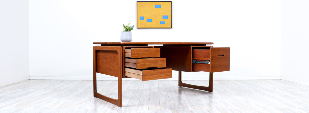 Danish Modern Floating-Top Teak Desk with Bookcase by Dyrlund