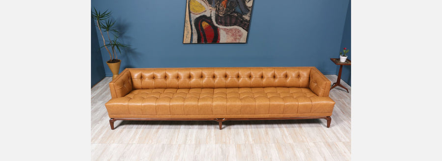 10 Foot Biscuit-Tufted Leather Sofa by Maurice Bailey for Monteverdi-Young
