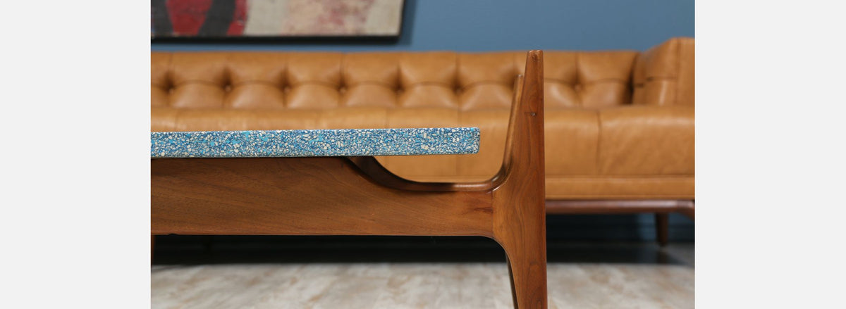 Rare Harvey Probber Blue Terrazo Floating-Top Coffee Table