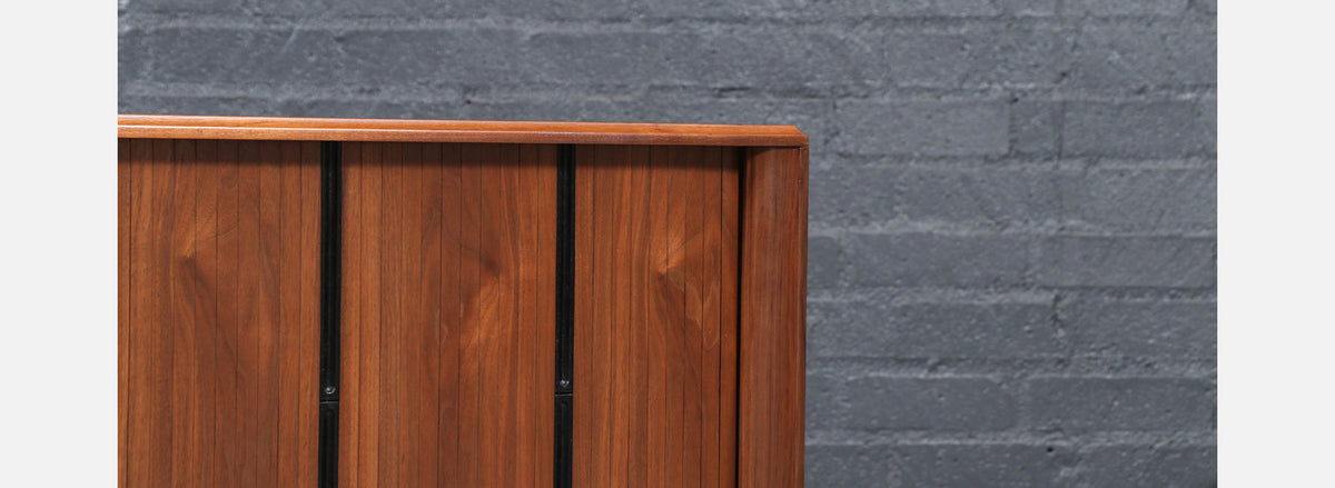 California Modernist Tambour-Door Walnut Credenza by Barzilay