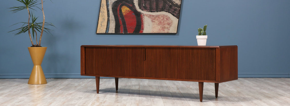 Mid-Century Modern Tambour-Door Credenza by Barzilay