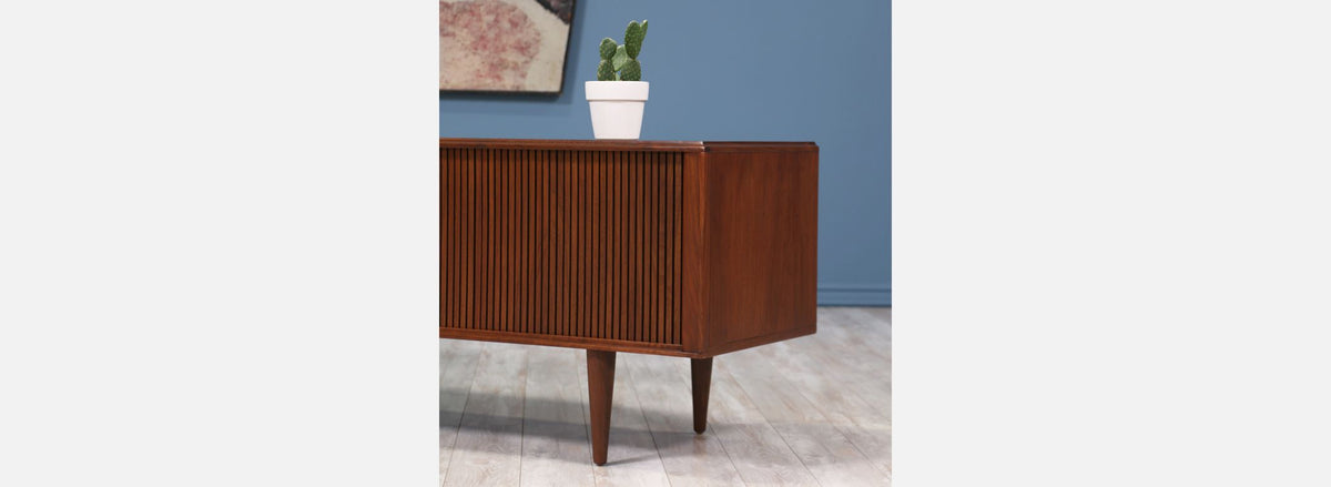 Mid-Century Modern Tambour-Door Credenza by Barzilay