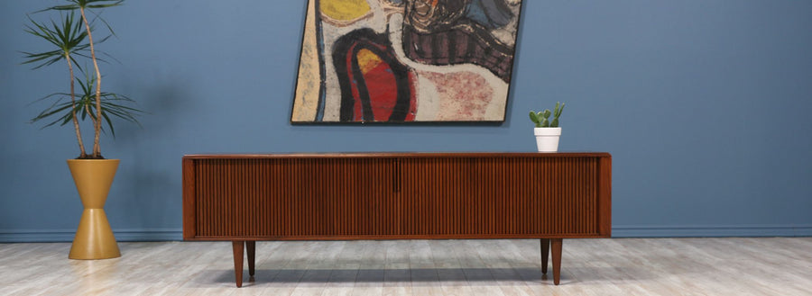 Mid-Century Modern Tambour-Door Credenza by Barzilay